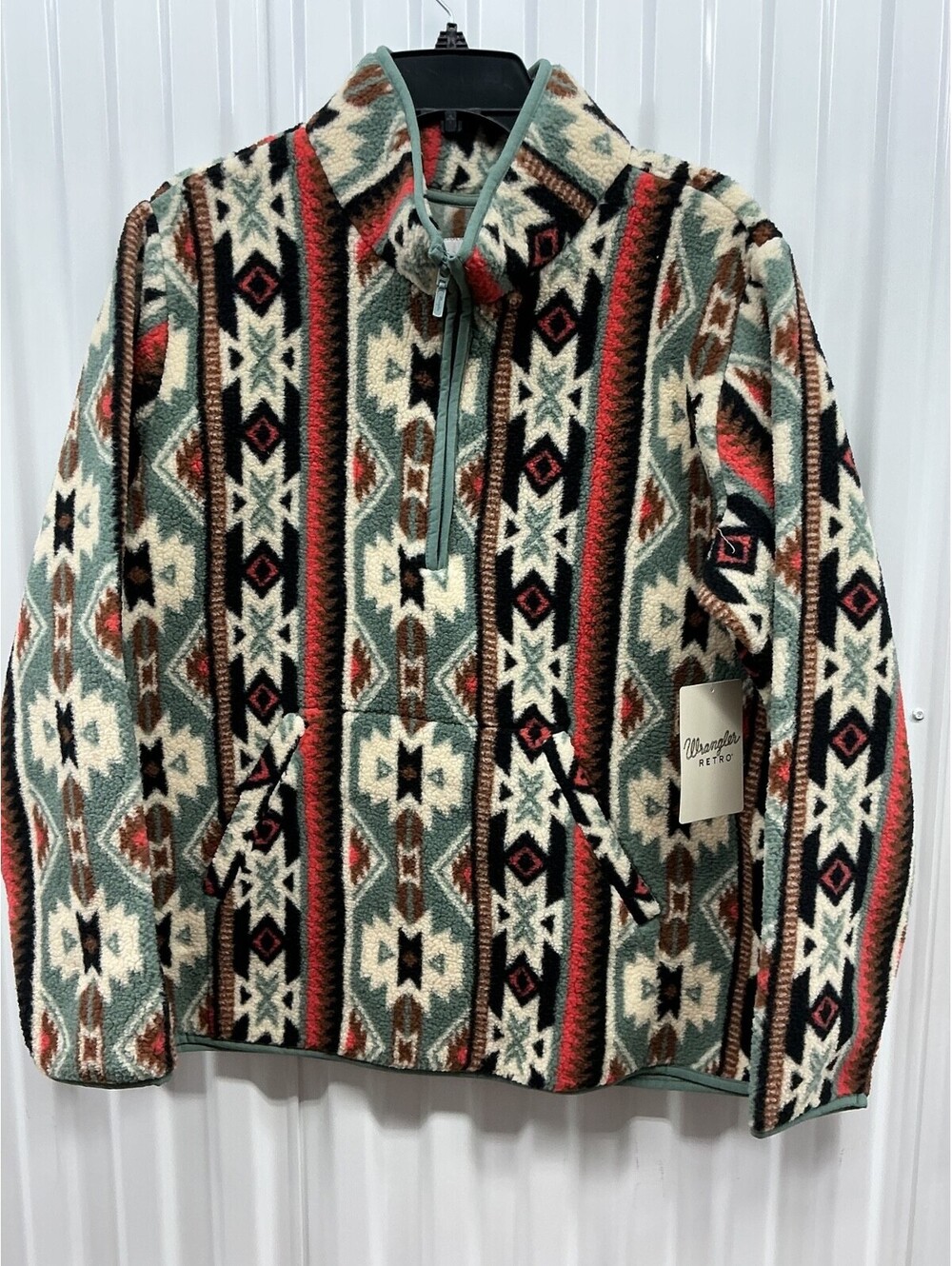 Wrangler Retro Southwestern Tribal Aztec Fleece Quarter Zip Jacket Large #R3